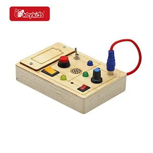 Baby and Toddler Montessori Travel Toys Wooden Circuit Busy Board with Light Sound W12D479