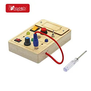 Baby and Toddler Montessori Travel Toys Wooden Circuit Busy Board with Light Sound W12D479