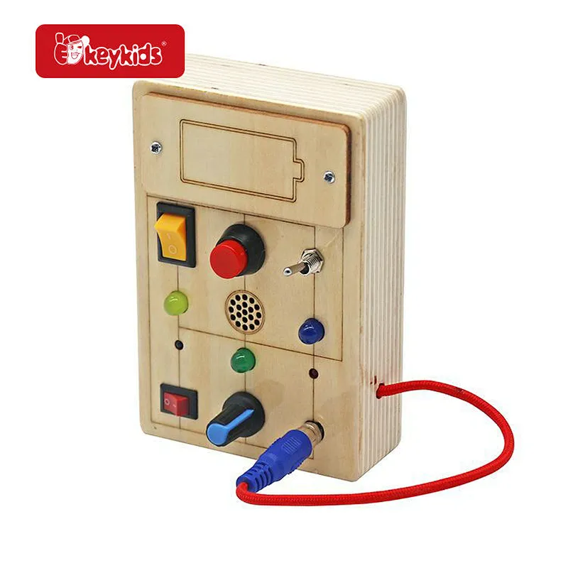 Baby and Toddler Montessori Travel Toys Wooden Circuit Busy Board with Light Sound W12D479